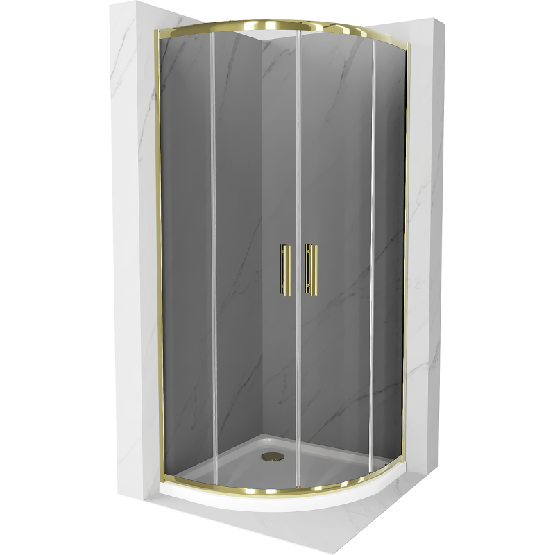 Mexen Rio Halbrunde Duschkabine 80 x 80 cm, Grafit, Gold + Flat-Duschwanne, Weiß - 863-080-080-50-40-4110G