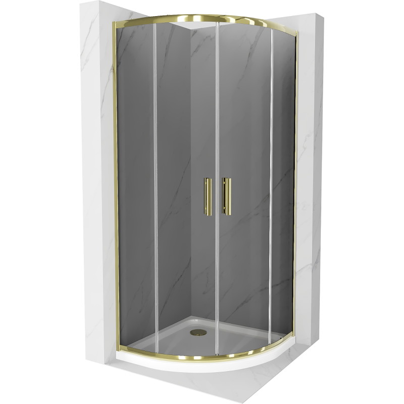 Mexen Rio Halbrunde Duschkabine 90 x 90 cm, Grafit, Gold + Flat-Duschwanne, Weiß - 863-090-090-50-40-4110G