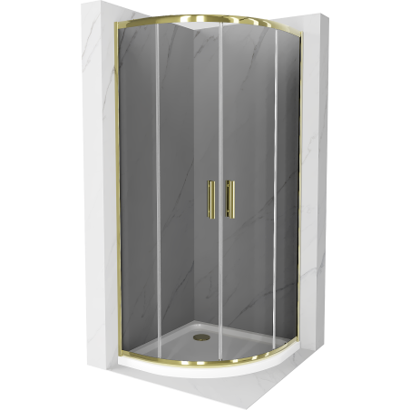 Mexen Rio douchecabine halfrond 90 x 90 cm, grafiet, goud + Flat douchebak, wit - 863-090-090-50-40-4110G