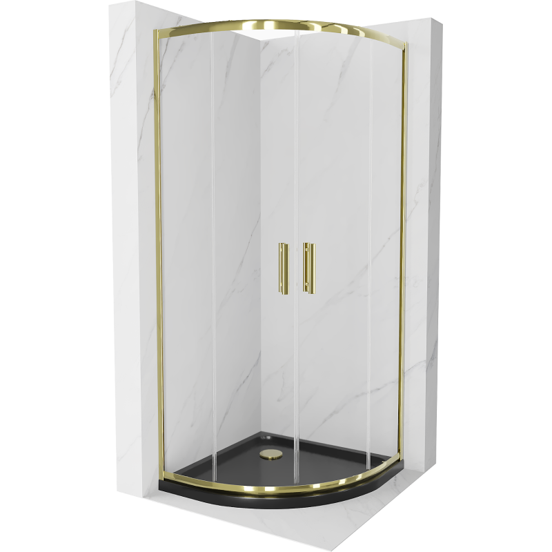 Mexen Rio half ronde douchecabine 80 x 80 cm, transparant, goud + Flat douchebak, zwart - 863-080-080-50-00-4170G