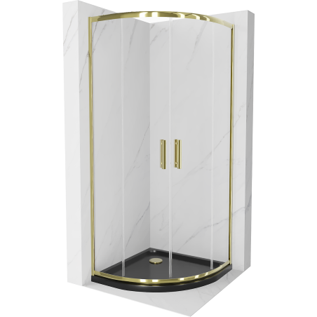 Mexen Rio half ronde douchecabine 80 x 80 cm, transparant, goud + Flat douchebak, zwart - 863-080-080-50-00-4170G