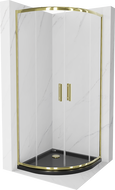Mexen Rio Duschkabine halbrund 80 x 80 cm, transparent, gold + Flat Duschwanne, schwarz - 863-080-080-50-00-4170G