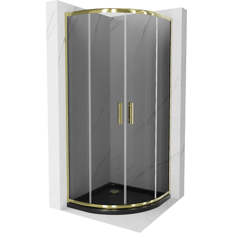 Mexen Rio halve cirkel douchecabine 90 x 90 cm, grafiet, goud + Flat douchebak, zwart - 863-090-090-50-40-4170G