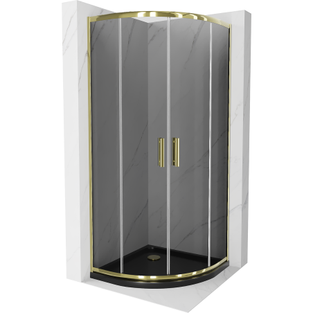 Mexen Rio semi-circular shower cabin 90 x 90 cm, graphite, gold + Flat tray, black - 863-090-090-50-40-4170G