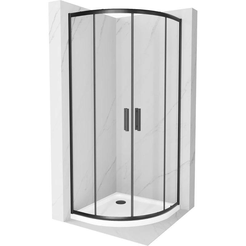 Mexen Rio half ronde douchecabine 80 x 80 cm, transparant, zwart + Flat douchebak, wit - 863-080-080-70-00-4110B
