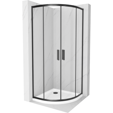 Mexen Rio halfronde douchecabine 80 x 80 cm, transparant, zwart + Flat douchebak, wit - 863-080-080-70-00-4110B