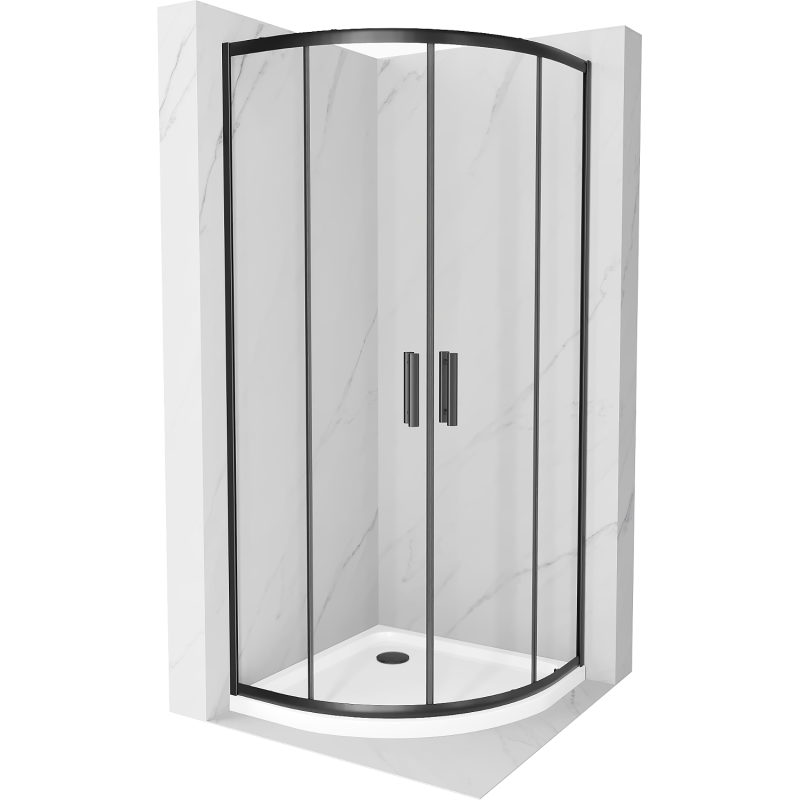 Mexen Rio Duschkabine halbkreisförmig 90 x 90 cm, transparent, schwarz + Duschtasse Flat, weiß - 863-090-090-70-00-4110B