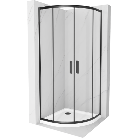 Mexen Rio cabina doccia semicircolare 90 x 90 cm, trasparente, nera + piatto doccia Flat, bianco - 863-090-090-70-00-4110B