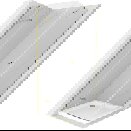 Mexen Roma suihkukaappi kääntyvillä ovilla 70 x 70 cm, läpinäkyvä, kulta + Flat suihkuallas - 854-070-070-50-00-4010