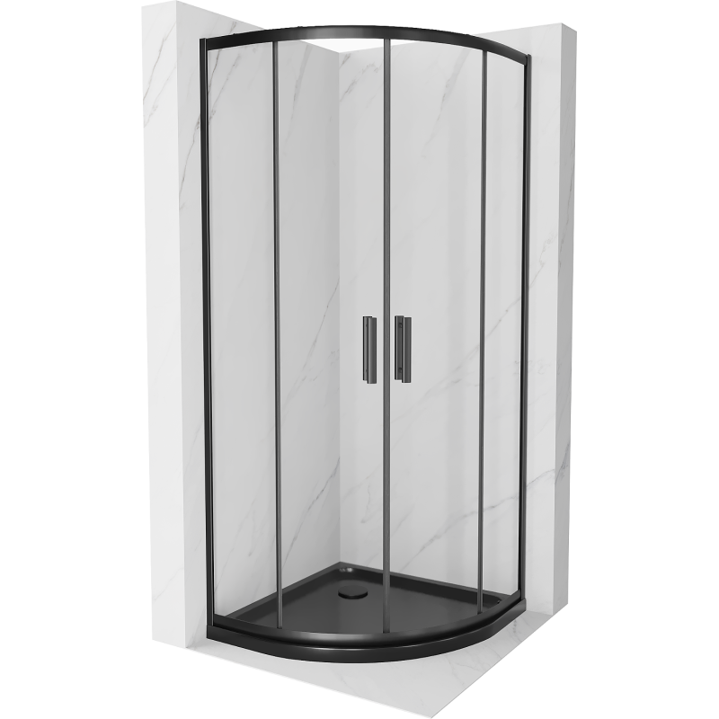 Mexen Rio cabine de douche semi-circulaire 80 x 80 cm, transparent, noir + receveur plat, noir - 863-080-080-70-00-4170B