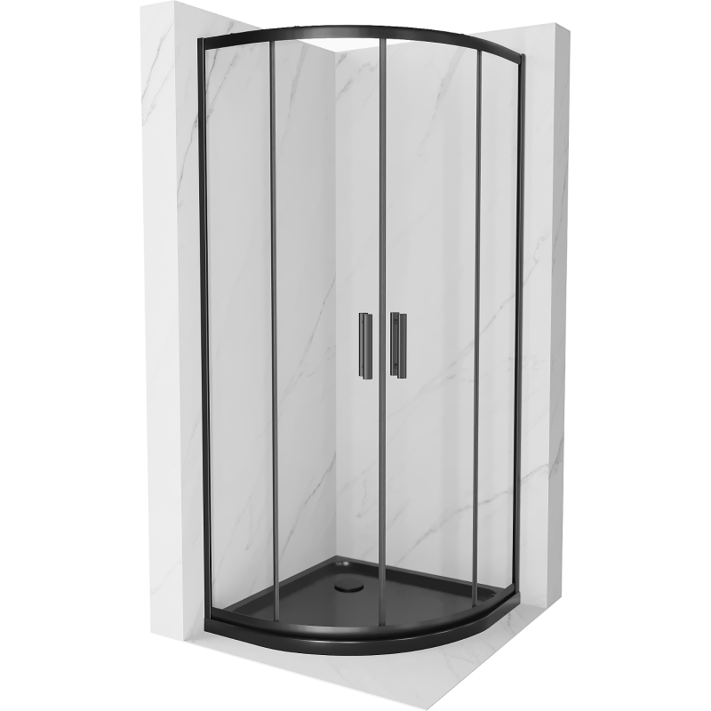 Mexen Rio Duschkabine Viertelkreis 80 x 80 cm, transparent, schwarz + flache Duschwanne, schwarz - 863-080-080-70-00-4170B