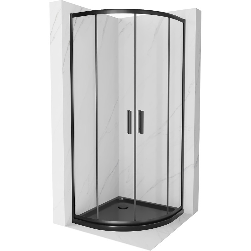 Mexen Rio semi-circular shower cabin 80 x 80 cm, transparent, black + Flat shower tray, black - 863-080-080-70-00-4170B