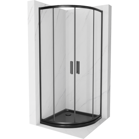 Mexen Rio semi-circular shower cabin 80 x 80 cm, transparent, black + Flat shower tray, black - 863-080-080-70-00-4170B