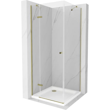 Mexen Roma Duschkabine schwenkbar 80 x 80 cm, transparent, gold + Duschwanne Flat - 854-080-080-50-00-4010