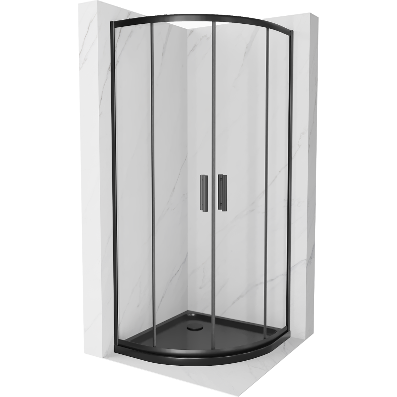 Mexen Rio kabina prysznicowa półokrągła 90 x 90 cm, transparent, czarna + brodzik Flat, czarny - 863-090-090-70-00-4170B