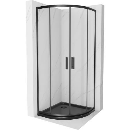 Mexen Rio cabina de ducha semicircular 90 x 90 cm, transparente, negra + plato de ducha Flat, negro - 863-090-090-70-00-4170B