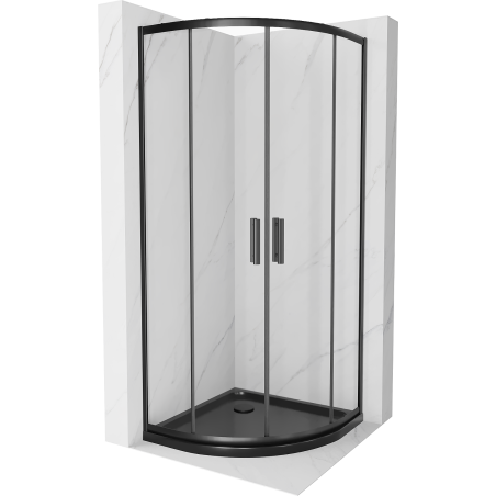 Mexen Rio cabine de douche demi-circulaire 90 x 90 cm, transparent, noir + receveur Flat, noir - 863-090-090-70-00-4170B
