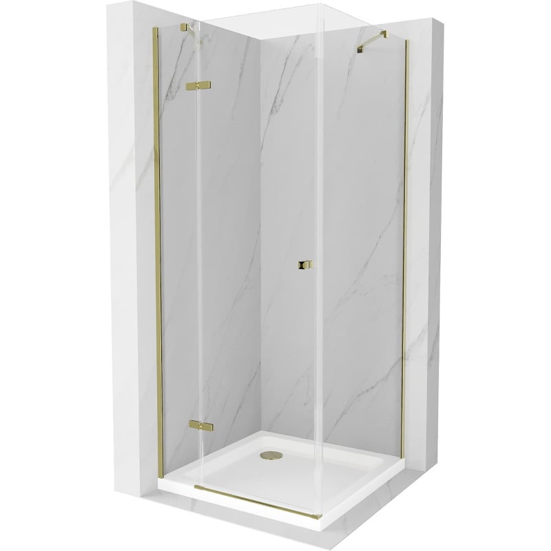 Mexen Roma cabine de douche pivotante 100 x 100 cm, transparent, or + receveur Flat - 854-100-100-50-00-4010