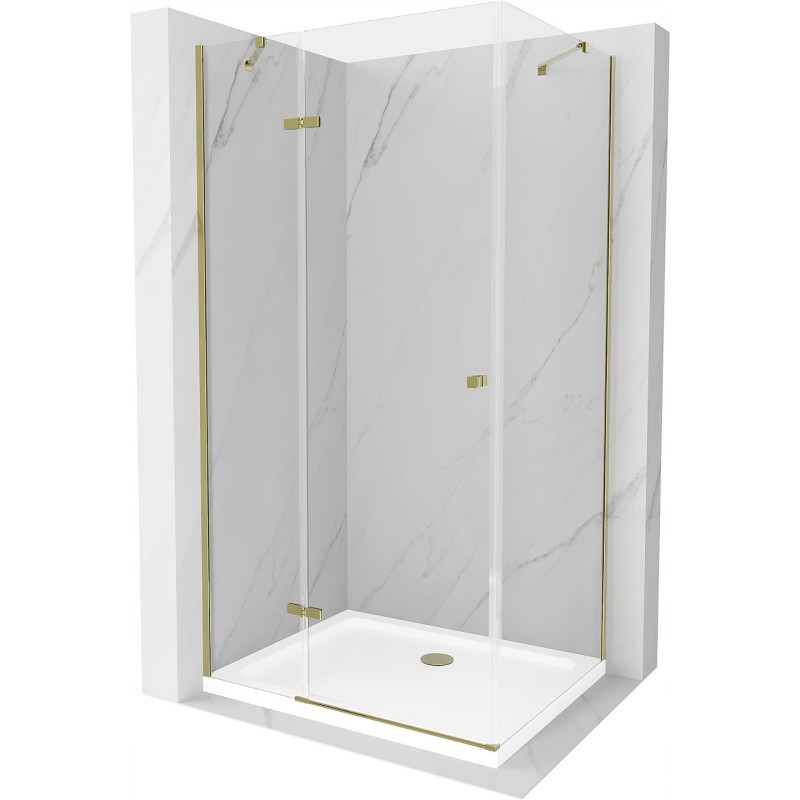 Mexen Roma kabina prysznicowa uchylna 70 x 80 cm, transparent, złota + brodzik Flat - 854-070-080-50-00-4010