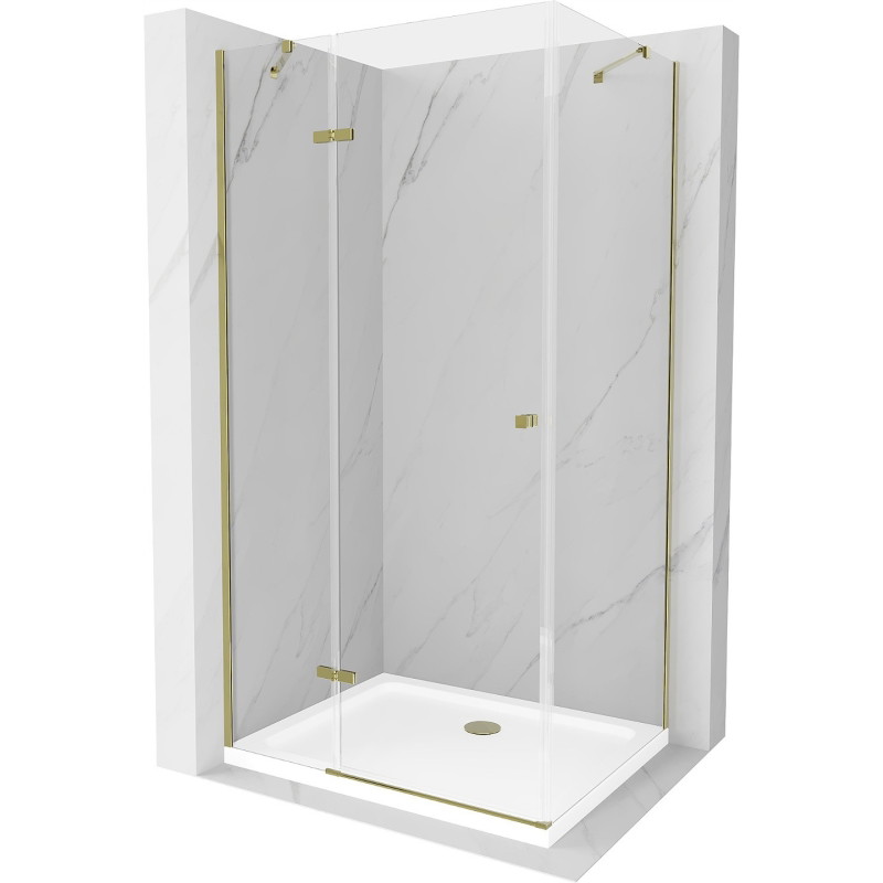 Mexen Roma klizna kabina za tuš 70 x 80 cm, prozirna, zlatna + plitki tuš - 854-070-080-50-00-4010
