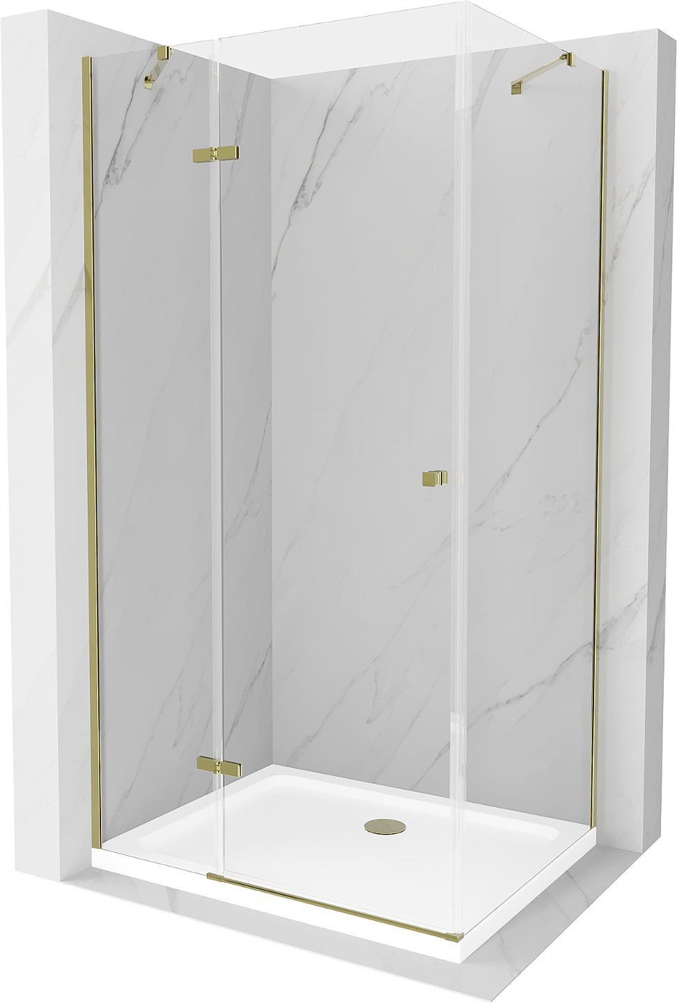 Mexen Roma kabina prysznicowa uchylna 70 x 90 cm, transparent, złota + brodzik Flat - 854-070-090-50-00-4010