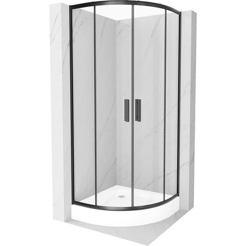 Mexen Rio cabine de duche semicircular 70 x 70 cm, transparente, preta + base de duche, branco - 863-070-070-70-00-4710