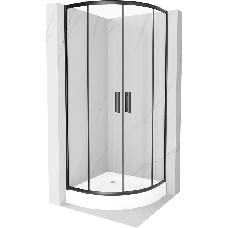 Mexen Rio halfronde douchecabine 70 x 70 cm, transparant, zwart + Rio douchebak, wit - 863-070-070-70-00-4710