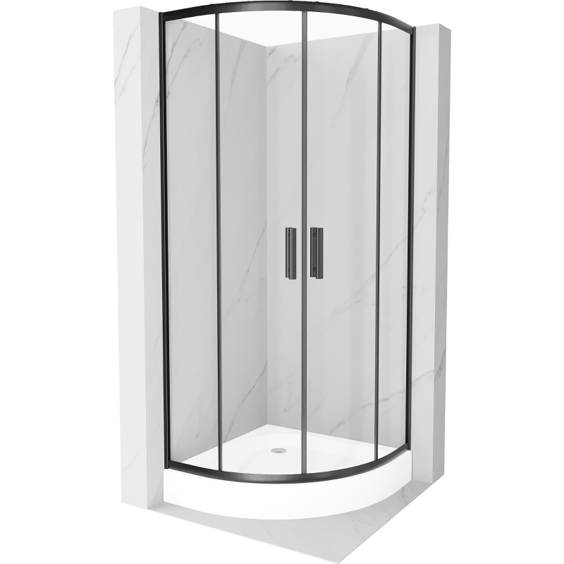 Mexen Rio Semi-Circular Shower Enclosure 70 x 70 cm, Transparent, Black + Rio Tray, White - 863-070-070-70-00-4710