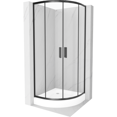 Mexen Rio Semi-Circular Shower Enclosure 70 x 70 cm, Transparent, Black + Rio Tray, White - 863-070-070-70-00-4710