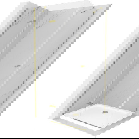 Mexen Roma nagibna tuš kabina 80 x 70 cm, transparentna, zlata + tuš kad Flat - 854-080-070-50-00-4010