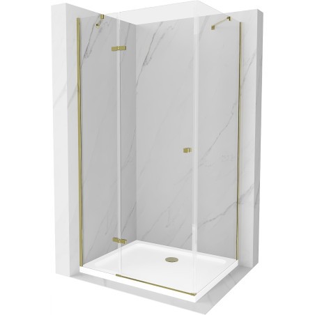 Mexen Roma kabina prysznicowa uchylna 80 x 90 cm, transparent, złota + brodzik Flat - 854-080-090-50-00-4010