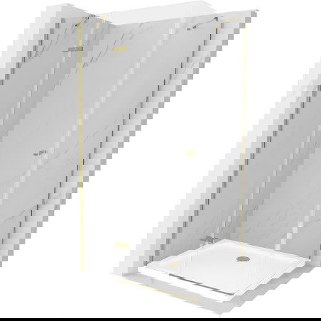 Mexen Roma Duschkabine schwenkbar 80 x 100 cm, transparent, gold + Duschwanne Flat - 854-080-100-50-00-4010