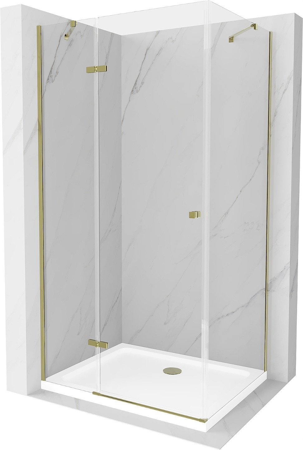 Mexen Roma kabina prysznicowa uchylna 80 x 100 cm, transparent, złota + brodzik Flat - 854-080-100-50-00-4010