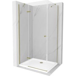 Mexen Roma kabina prysznicowa uchylna 90 x 80 cm, transparent, złota + brodzik Flat - 854-090-080-50-00-4010