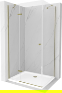 Mexen Roma douchecabine draaibaar 100 x 80 cm, transparant, goudkleurig + Flat douchebak - 854-100-080-50-00-4010