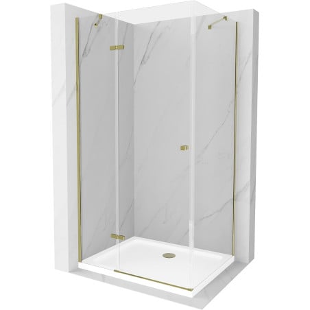 Mexen Roma Duschkabine zum Öffnen 110 x 90 cm, transparent, Gold + Duschwanne Flat - 854-110-090-50-00-4010