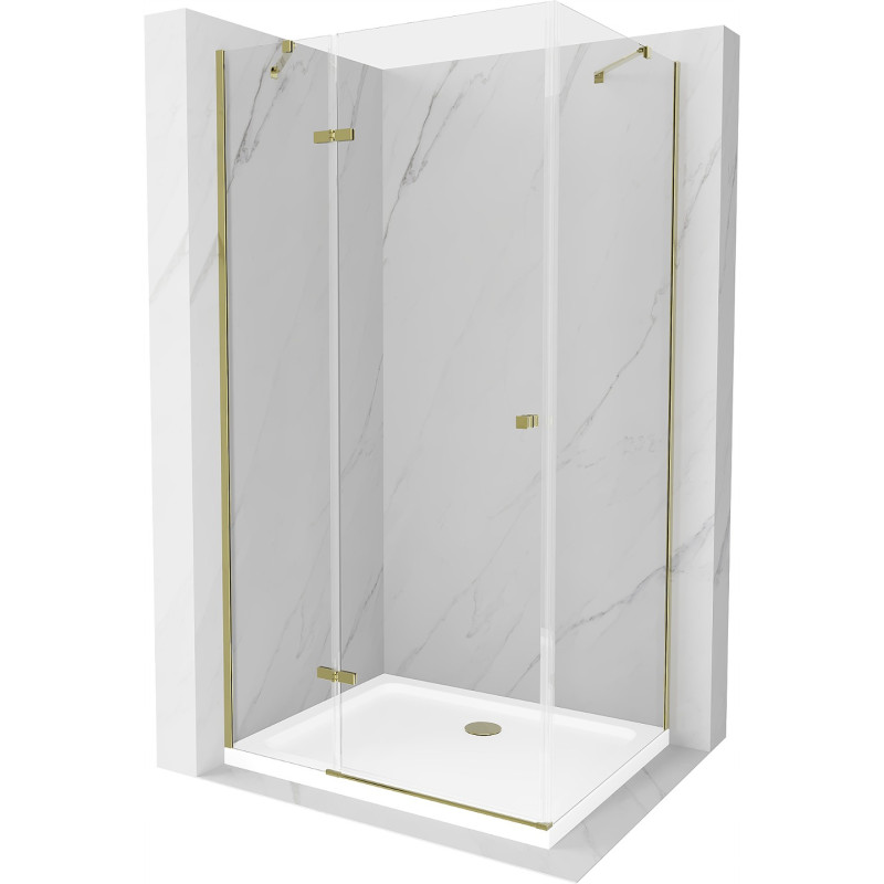 Mexen Roma draaideur douchecabine 120 x 90 cm, transparant, goud + Flat douchebak - 854-120-090-50-00-4010
