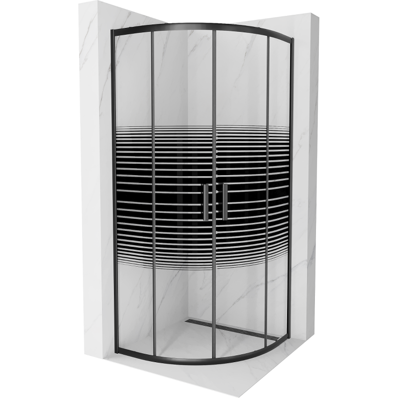 Mexen Rio cabine de douche semi-circulaire 80 x 80 cm, bandes noires, noire - 863-080-080-70-20
