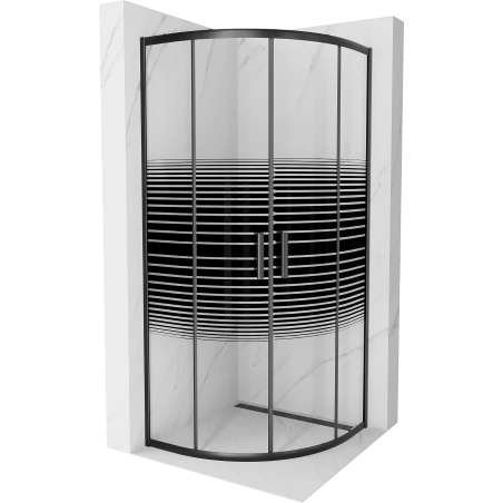 Mexen Rio semi-circular shower cabin 80 x 80 cm, black stripes, black - 863-080-080-70-20