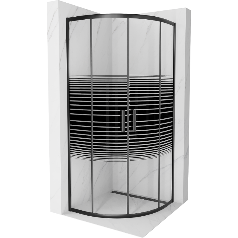 Mexen Rio cabine de douche semi-circulaire 90 x 90 cm, bandes noires, noire - 863-090-090-70-20