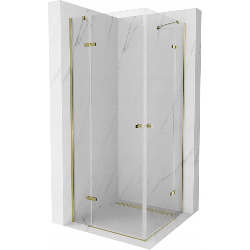 Mexen Roma Duo cabina de ducha abatible 80 x 80 cm, transparente, dorado - 854-080-080-50-00-02