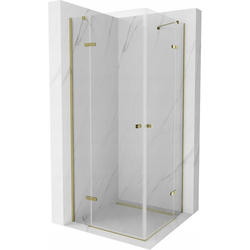 Mexen Roma Duo preklopna tuš kabina 80 x 80 cm, prozirna, zlatna - 854-080-080-50-00-02