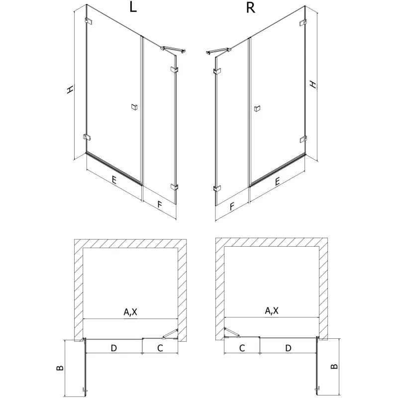 Mexen Lunar-B porte de douche pivotante gauche 125 cm, transparent, cuivre brossé - 832S-125-050-65-00-L