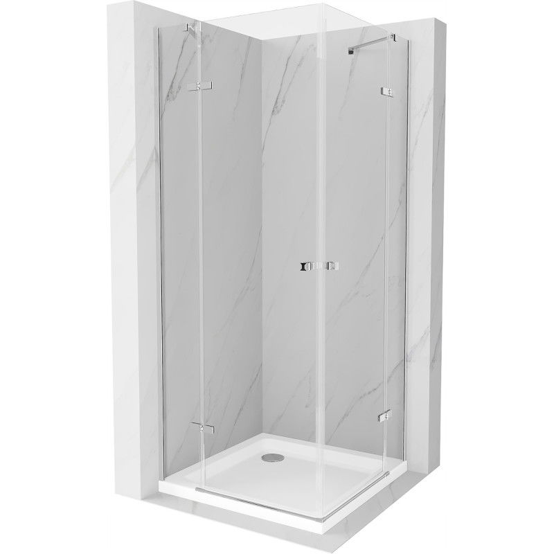 Mexen Roma Duo Duschkabine schwenkbar 80 x 80 cm, transparent, Chrom + Duschwanne Flat - 854-080-080-01-02-4010