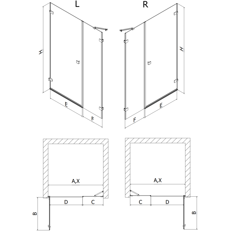 Mexen Lunar-B porta doccia a battente sinistra 135 cm, trasparente, gun metal - 832S-135-050-95-00-L