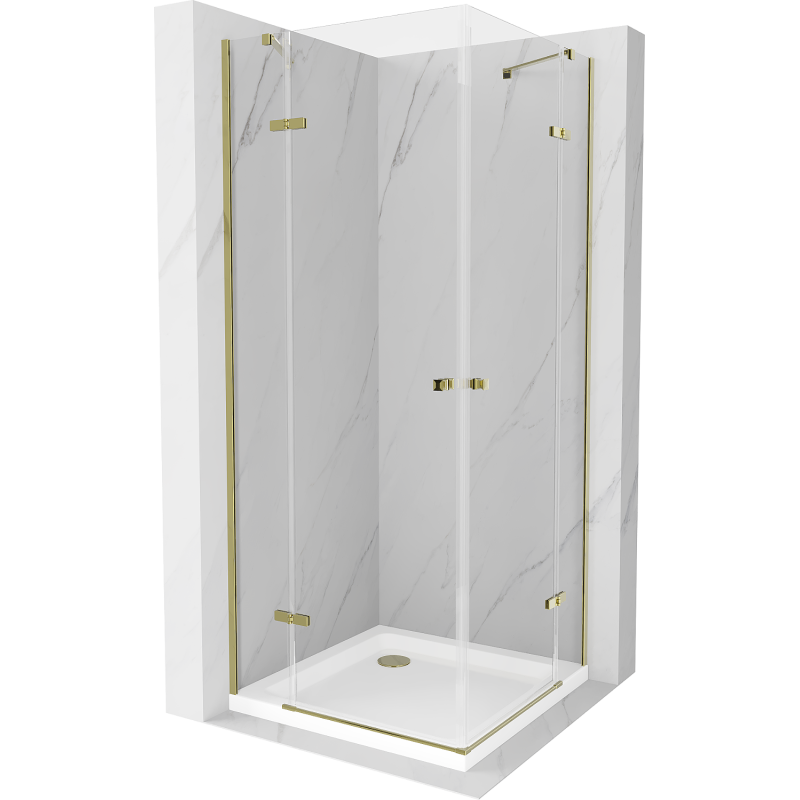 Mexen Roma Duo Duschkabine mit Schwingtür 70 x 70 cm, transparent, gold + Flat Duschwanne - 854-070-070-50-02-4010G