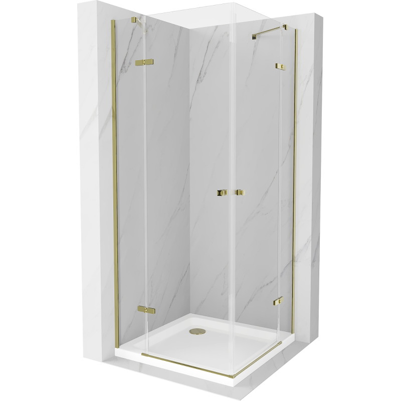 Mexen Roma Duo kabina prysznicowa uchylna 70 x 70 cm, transparent, złota + brodzik Flat - 854-070-070-50-02-4010G