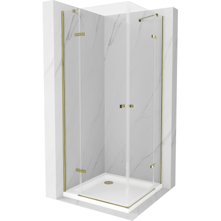 Mexen Roma Duo Duschkabine mit Schwingtür 70 x 70 cm, transparent, gold + Flat Duschwanne - 854-070-070-50-02-4010G