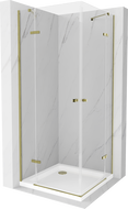 Mexen Roma Duo preklopna tuš kabina 70 x 70 cm, prozirna, zlatna + tuš kada Flat - 854-070-070-50-02-4010G