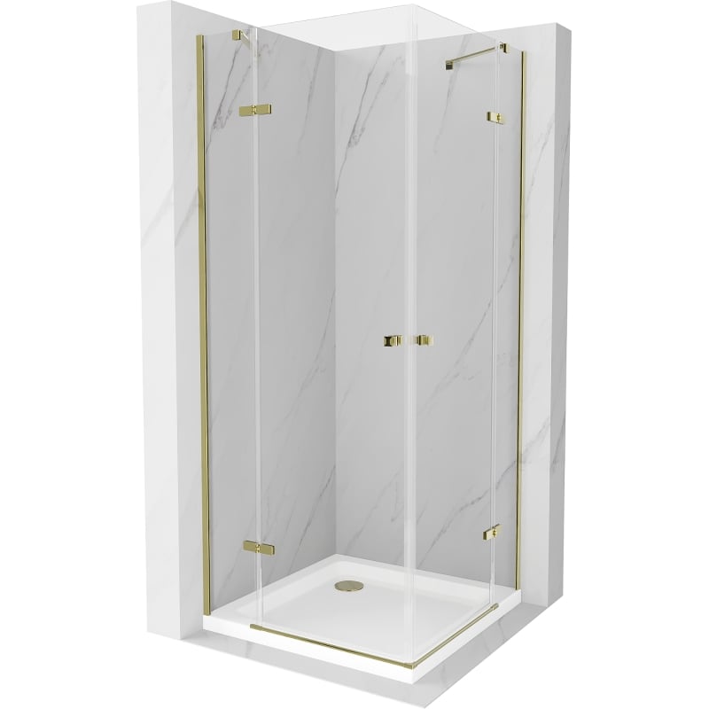 Mexen Roma Duo cabine de douche pivotante 90 x 90 cm, transparent, or + receveur plat - 854-090-090-50-02-4010G